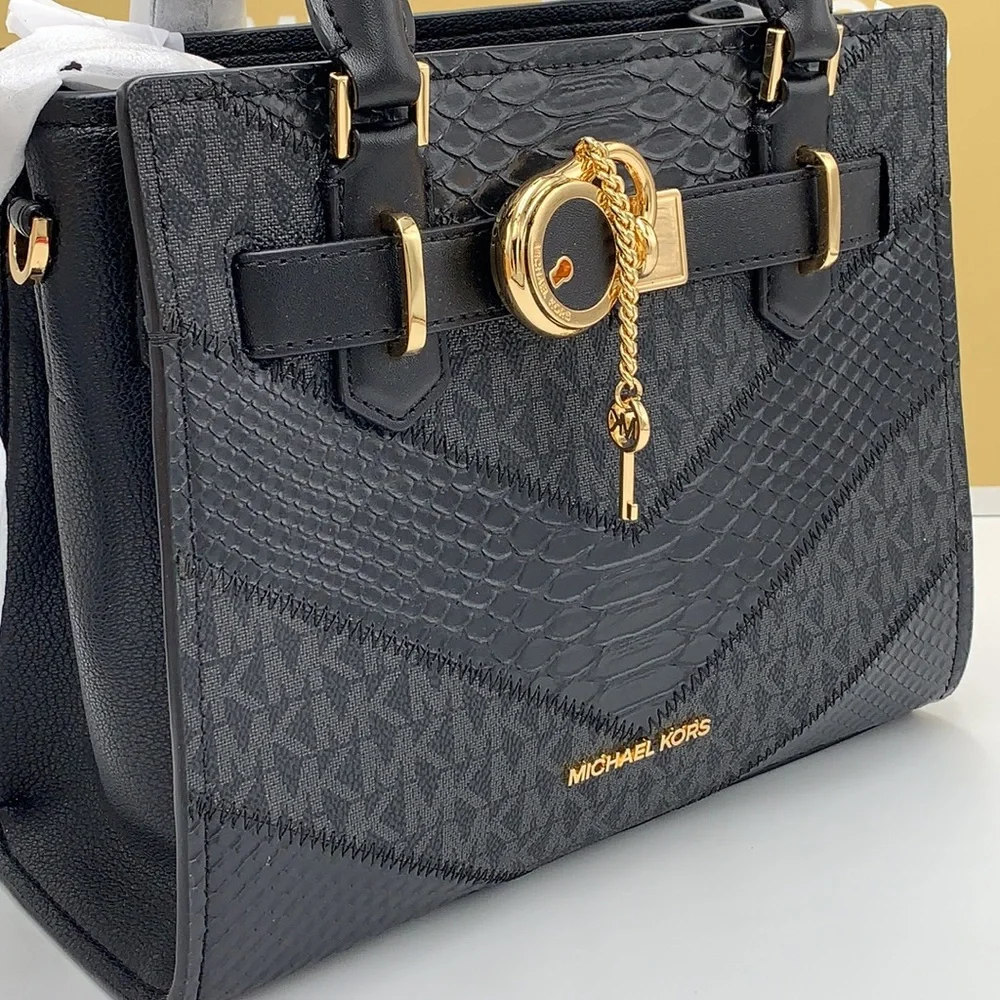 Michael Kors Hamilton Small Satchel Shoulder Crossbody Bag Black Multi N… - Picture 4 of 15